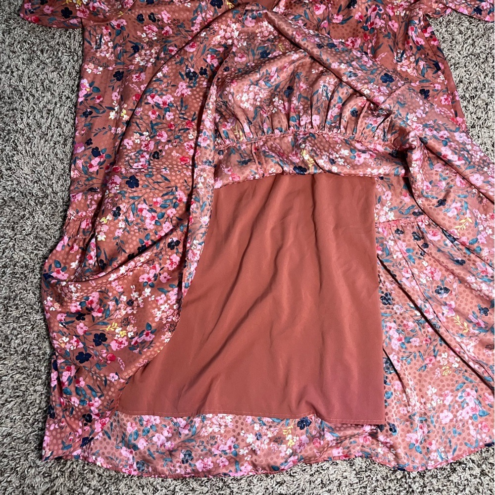 Ann Taylor Pink and Black Floral Midi Dress with Removable Slip – Size Large‎ - Picture 8 of 10